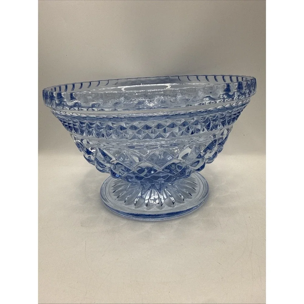 Vintage Sapphire Ice Blue Glass Wexford Pedestal Candy Dish Trinket Dish